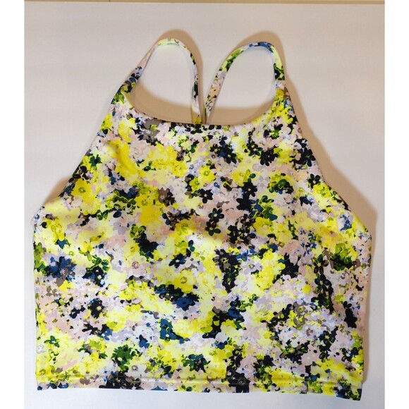 Old Navy Active Powersoft Sports Bra Large Yellow Floral Multicolor Gym Yoga Top - Picture 1 of 12